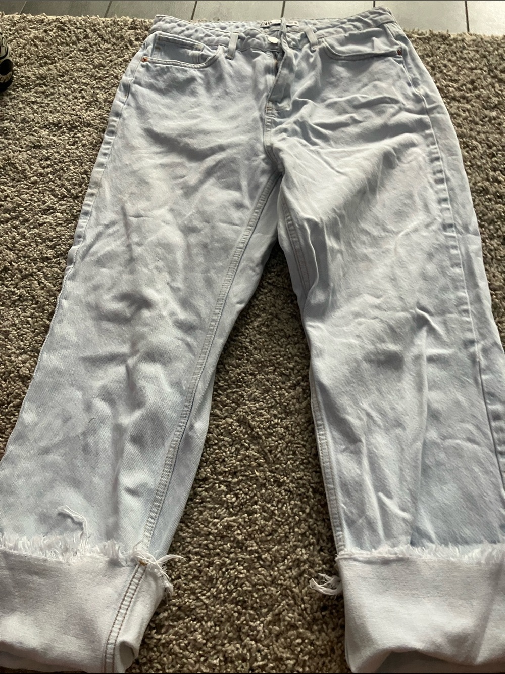Zara Light Blue Boyfriend Jeans with Cuffed Hem